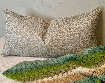Animal print pillow cover sea green and ivory, 12 x 22 inch cheetah vibe, exotic decor for coastal decorating, leopard cushion