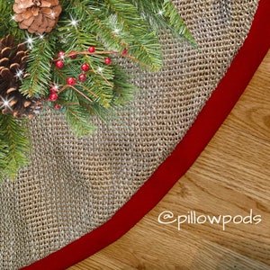 Christmas tree skirt for rustic holiday decor, silk burlap, 45 inch lined farmhouse tree skirt, country Christmas decor