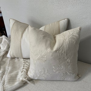 Elegant Soft Ivory Embroidered Pillow Cover, 14x14 Inch Delicate Accent Cushion, Subtle Home Accent, Sophisticated Color On Color Design image 5