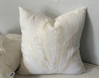 Elegant White Embroidered Pillow Cover, 14x14 Inch Delicate Accent Cushion, Subtle Home Accent, Sophisticated White On White Design