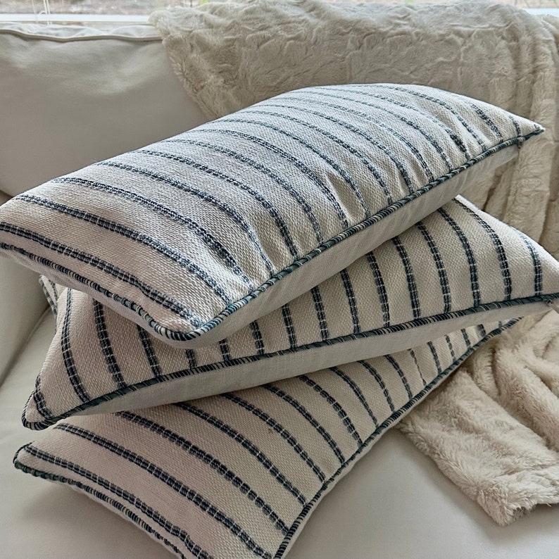 Striped Chenille Pillow Cover in Coastal Blue & Navy, 14x24 inch, Stylish Home Decor Accessory, Perfect Birthday Gift for Home Lovers image 8