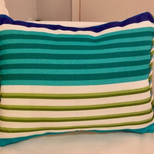 blue and green pillow, braid trim pillow cover, decorative pillow, stripe accent pillow, pillow with stripes, 12x16 inch, trendy decor