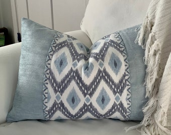 Southwest pillow cover, blue pillow, southwestern boho chic decor, blue and gray 14x20 inch lumbar, summertime decorative pillow