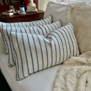 Striped Chenille Pillow Cover in Coastal Blue & Navy, 14x24 inch, Stylish Home Decor Accessory, Perfect Birthday Gift for Home Lovers image 6