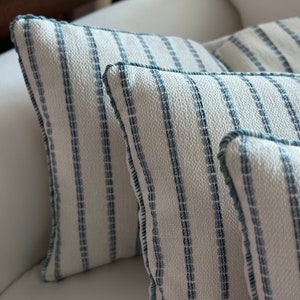 Striped Chenille Pillow Cover in Coastal Blue & Navy, 14x24 inch, Stylish Home Decor Accessory, Perfect Birthday Gift for Home Lovers image 4