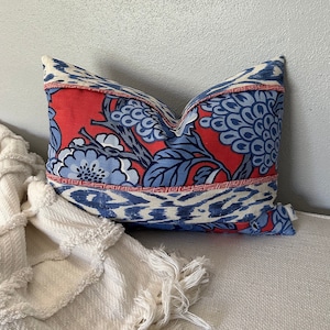 Thibaut Honshu & Carlotta Accent Pillow Cover Red, White, Blue with Geometric Accents, Navy Tweed Back Stylish Bohemian Decor, 14x20 Inch image 2