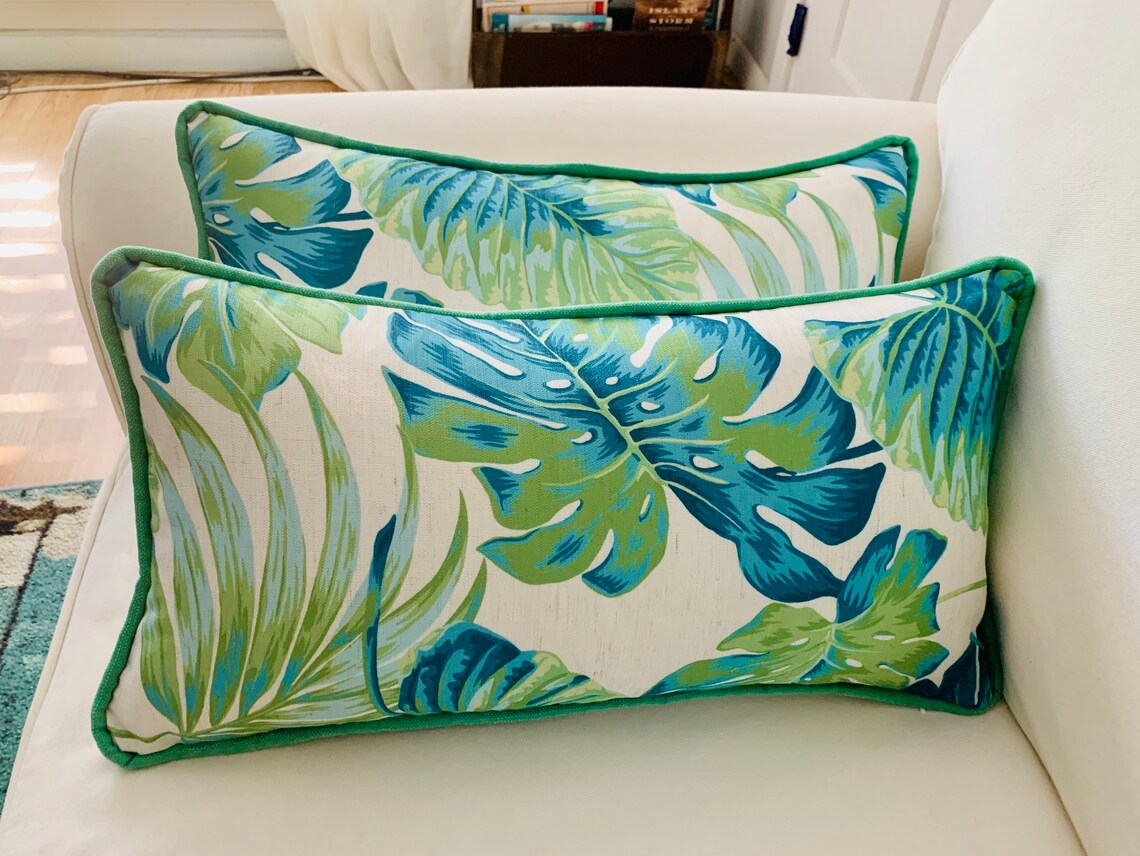 Tropical Print Pillow Green Pillow Cover Leaf Print Pillow Etsy