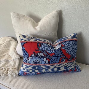 Thibaut Honshu & Carlotta Accent Pillow Cover Red, White, Blue with Geometric Accents, Navy Tweed Back Stylish Bohemian Decor, 14x20 Inch image 4