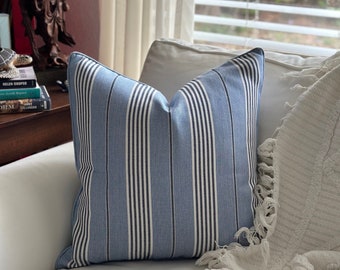 Coastal Pillow Cover, Seaside Cottage Decor,  Blue & White Nautical Striped Cushion, 2 sizes