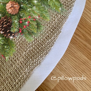 Christmas tree skirt for rustic holiday decor, silk burlap 45 inch lined farmhouse tree skirt, country Christmas decor, color option trim