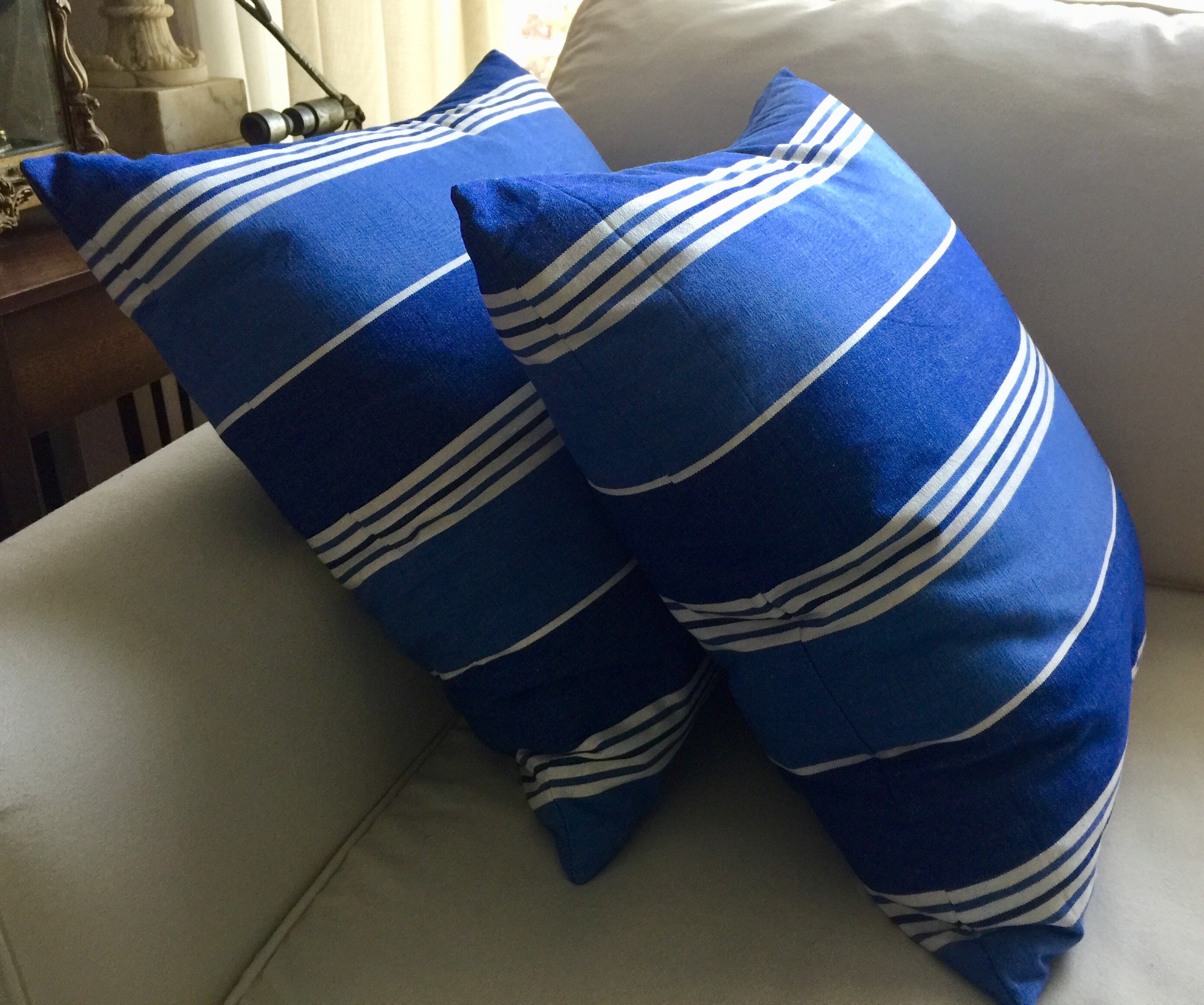 Denim throw pillow stripe pillow cover 20x20 cushion blue Etsy