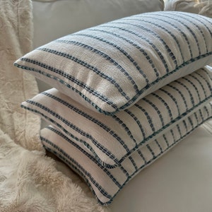 Striped Chenille Pillow Cover in Coastal Blue & Navy, 14x24 inch, Stylish Home Decor Accessory, Perfect Birthday Gift for Home Lovers image 3