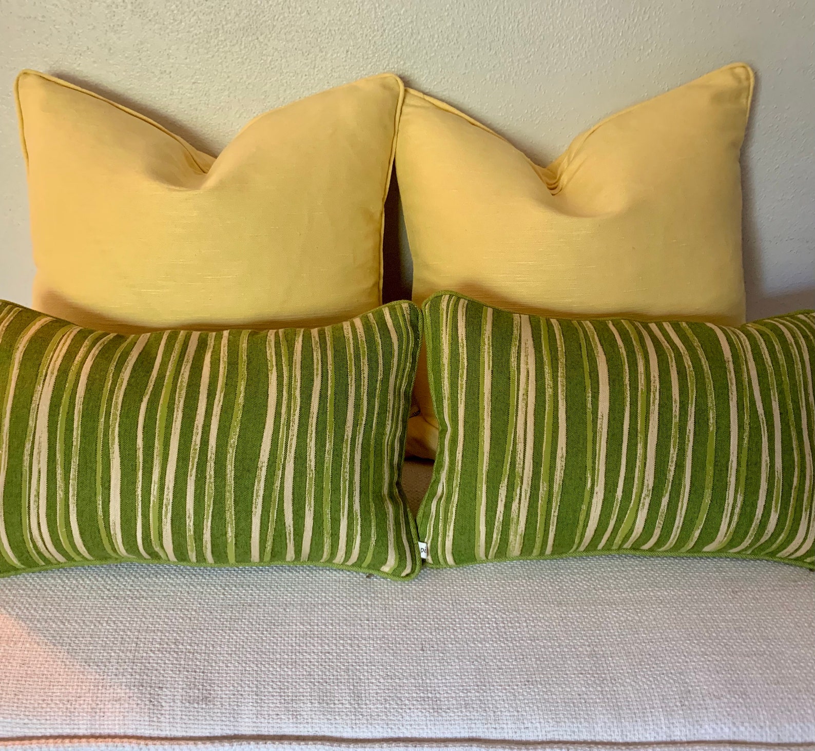 Green striped pillow cover yellow and green pillow small Etsy