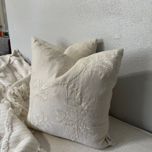 Elegant Soft Ivory Embroidered Pillow Cover, 14x14 Inch Delicate Accent Cushion, Subtle Home Accent, Sophisticated Color On Color Design image 9