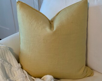 Linen pillow cover 20 x 20, mustard yellow throw pillow, designer pillow, contemporary home decor, autumn pillow sham with welt