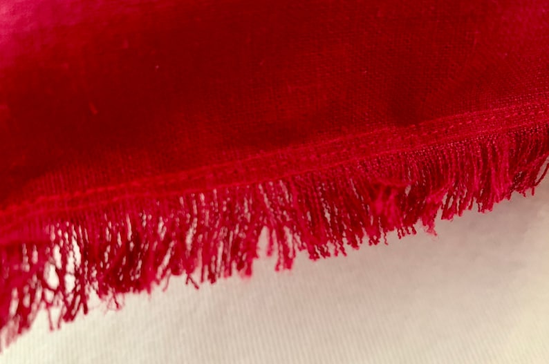 Red Linen Pillow Cover Fringed Edge Accent Pillow 12 X 18 Etsy