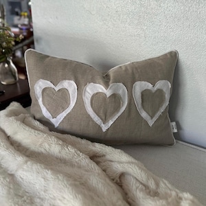 Rustic heart pillow cover for farmhouse decor, Valentine holiday decor, dorm room pillow cover, 12 x 18 inch pillow cover with hearts