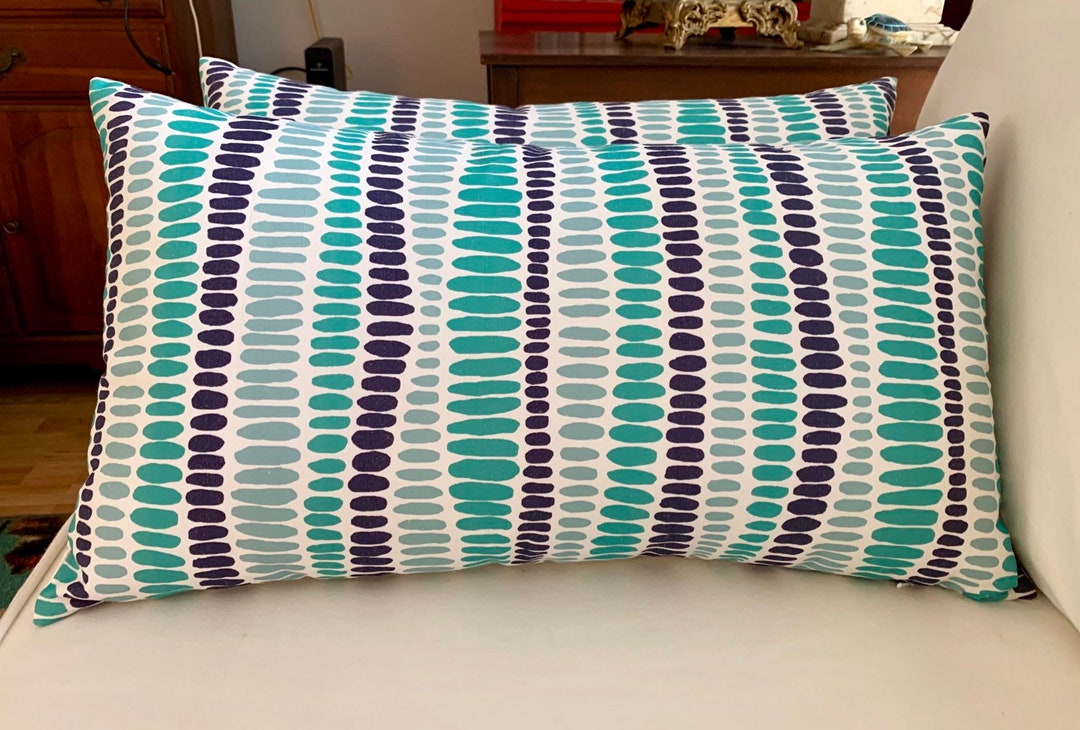 Blue and Green Stripe Pillow Navy and Green Throw Pillow Etsy