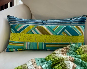 Velvet pillow cover, boho chic style cushion cover, coastal colors, 12 x 24 inch, bohemian decor