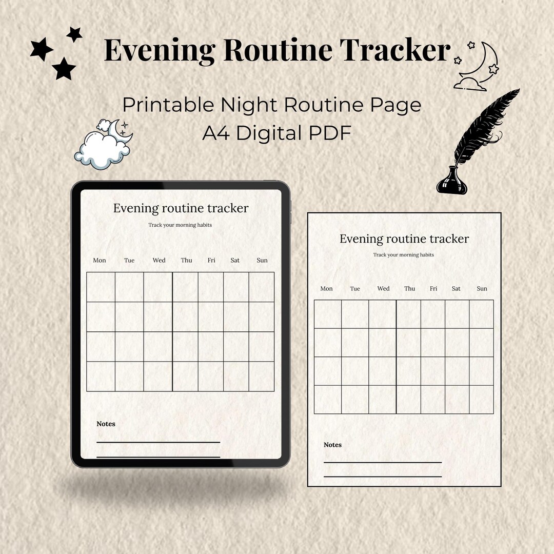 Evening Routine Tracker | Printable Night Habit Digital Planner | PDF ...
