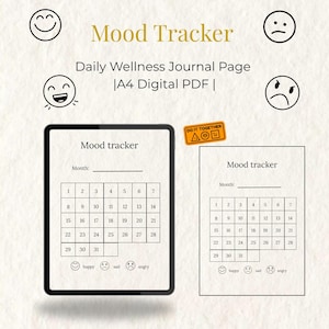 Printable Mood Tracker | Daily Digital Planner Mood Log | Wellness Journal PDF