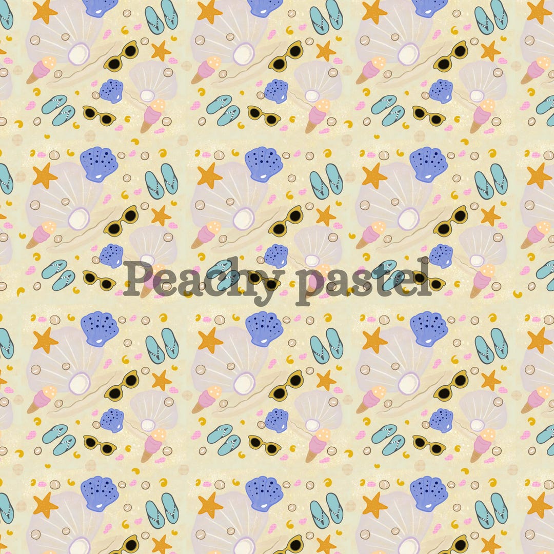 Summer Seamless Pattern ,hand Drawn Beach Seashells Flip Flops and ...