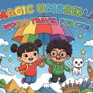 Magic Umbrella World Travel Coloring Book for Kids | Printable PDF & JPG | Educational Adventure, Landmarks, 600 DPI, A4