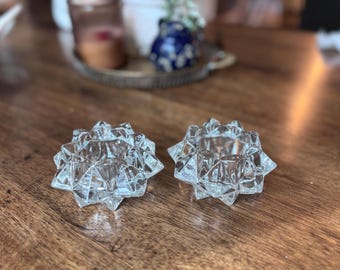 Juego de 2 portavelas de cristal con diseño de estrella de Indiana Glass