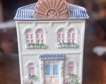 Tarro para galletas Avon Townhouse, estilo Cottage Core de los años 80.