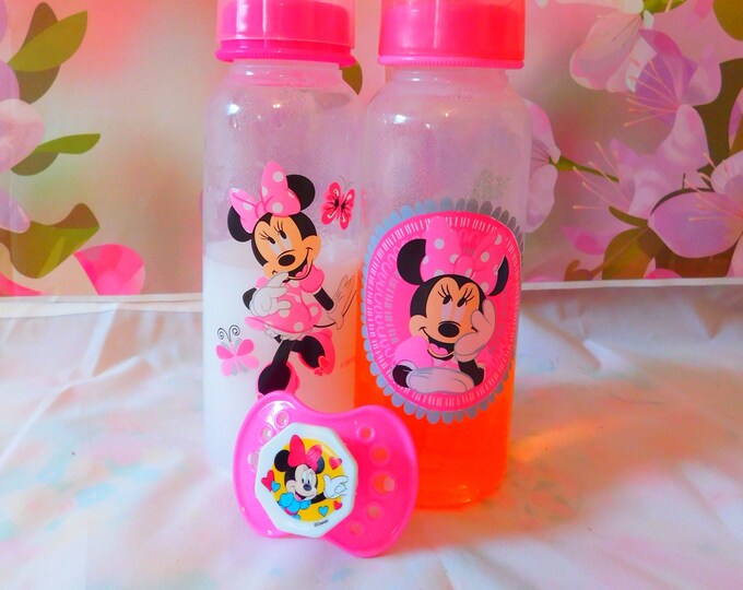 Reborn Minnie Mouse Baby Bottles Set of 2 Fake Milk and Apple Juice ...