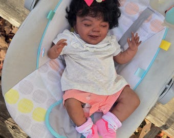 Reborn black Happy newborn sleeping baby girl 19" Ready to Ship