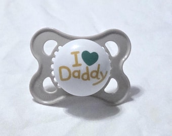 Reborn Baby preemie gray with green heart I Love Daddy pacifier Magnetic or Putty You Choose Ready-to-ship OOAK