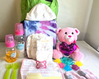 Reborn baby doll Grab N Go Diaper bag with baby bottles diapers brush comb Ready-to-ship