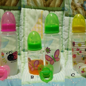 Reborn baby bottles set of 2 Fake milk and apple juice + pacifier choose magnetic putty or full pacifier
