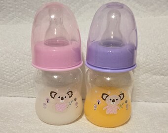 Reborn baby doll bottles Preemie 2oz Faux Fake milk and apple juice Ready-to-ship OOAK