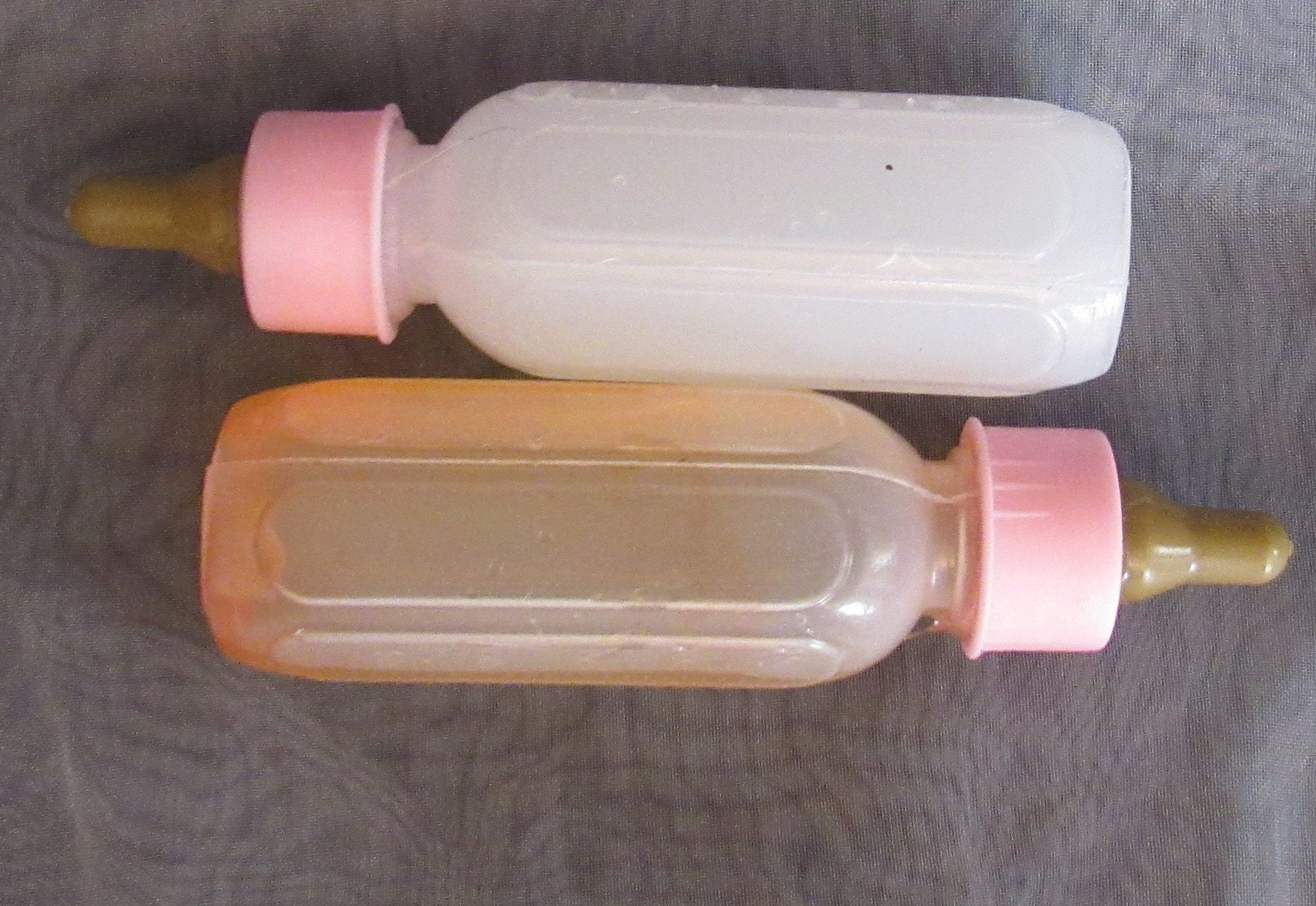 Reborn baby doll bottles pink Preemie Faux Fake milk and apple juice 