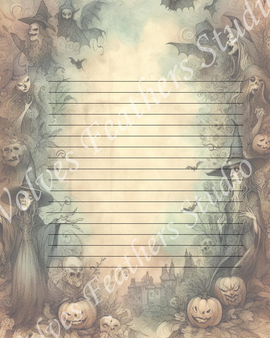 Hanuted Writing Paper Halloween Printable Lined Stationery | Spooky Writing Paper | Digital ...