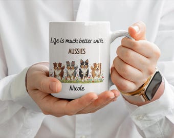 Personalized Aussie Lover Mug with Name, Gift for Australian Shepherd Lover, Aussie Mom and Dad Gift, Australian Shepherd Mug, xmas gifts