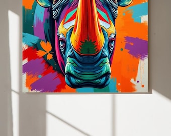 Colorful Rhino Wall Art Print | Abstract Safari Animal Poster | Vibrant Wildlife Artwork