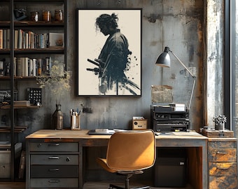Samurai Wall Art Print | Japanese Warrior Poster | Zen Bushido Decor | Katana Ink Painting | Martial Arts Gift | Asian Minimalist Home Decor
