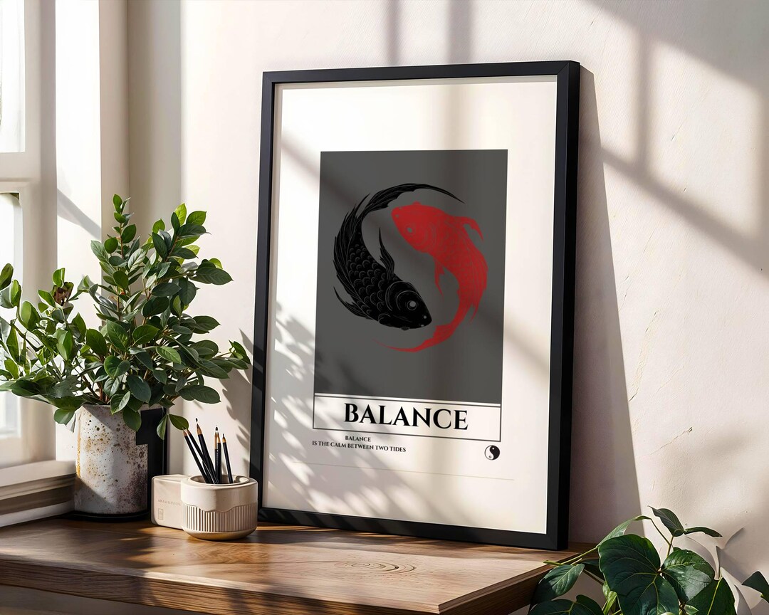 BALANCE – Red & Black Koi Yin Yang Art Print | Minimalist Japanese Wall ...