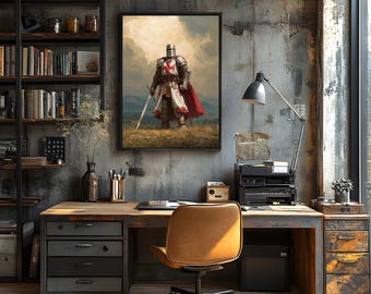 Medieval Knight Wall Art | Templar Crusader Poster | Armor Warrior Print | Historical Fantasy Decor | Gothic Castle Art | Knight Gift Him