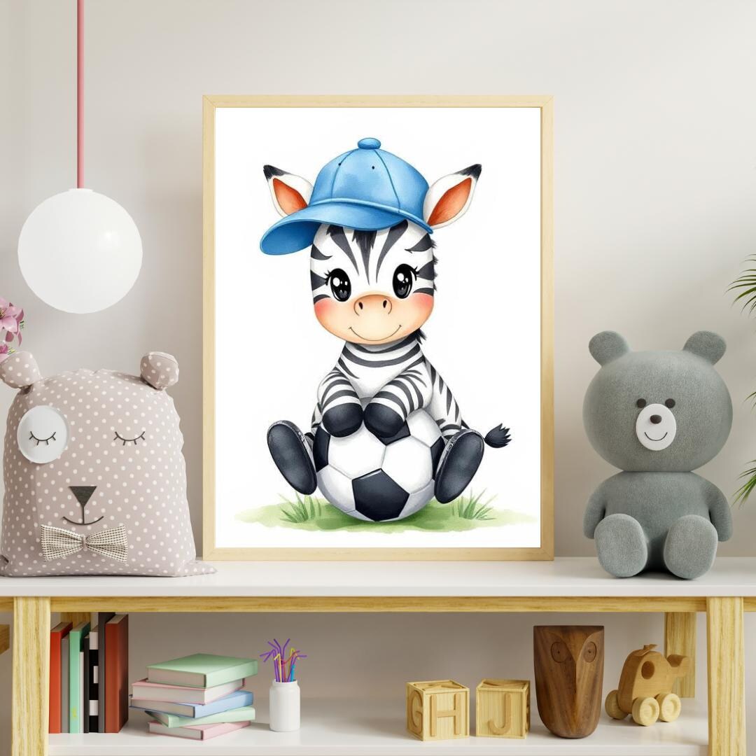 Cute Baby Zebra Poster – Soccer Nursery Wall Art, Animal Print With ...
