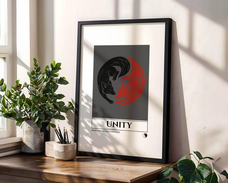 UNITY – Yin Yang Fox Art Print | Red + Black Foxes | Spiritual Animal ...