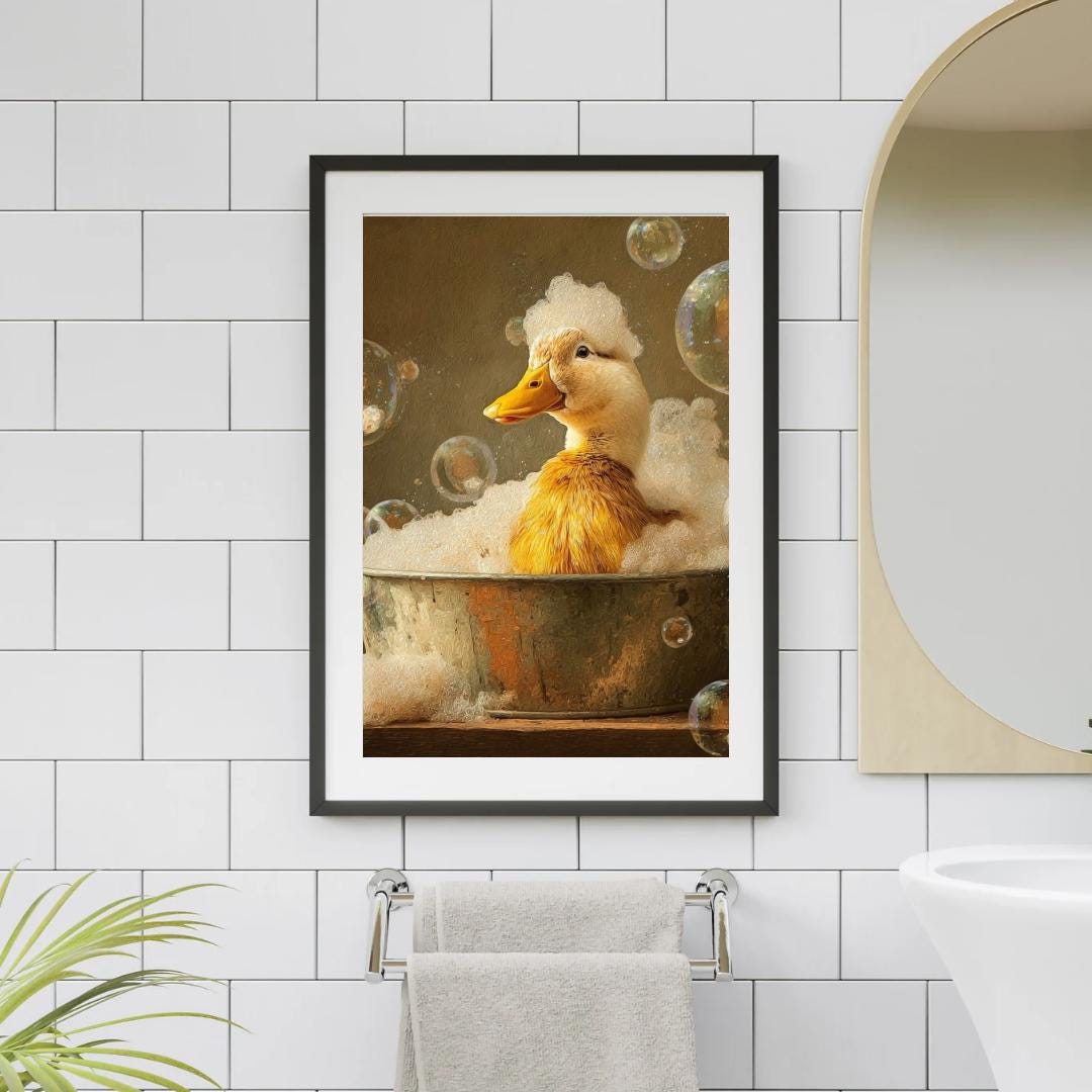 Cute Duck Bubble Bath Print | Kawaii Animal Wall Art | Adorable Nursery ...