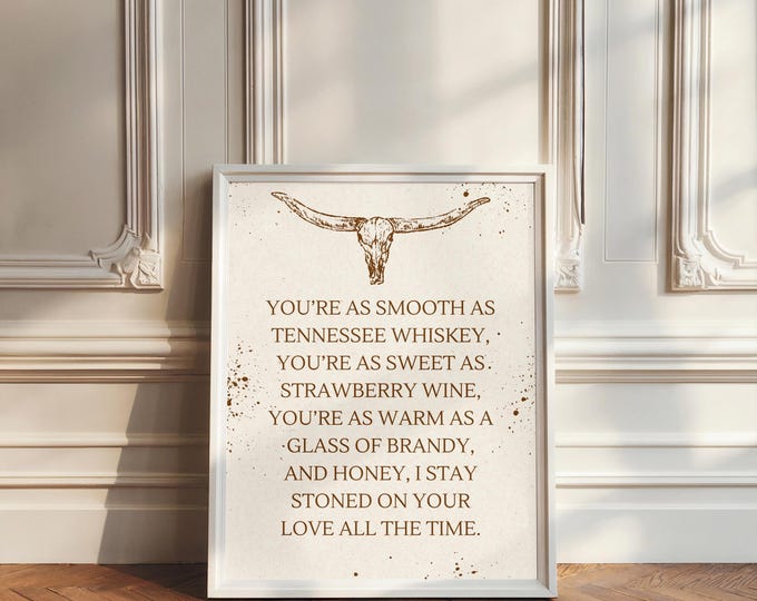 Tennessee Whiskey Lyrics Print | Rustic Wall Art | Chris Stapleton Inspired Home Decor | Country Music Quote Poster