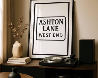 Glasgow Wall Art Print • The bustling Ashton Lane, West End  • Modern Black & White Glasgow Prints - Digital Download