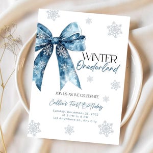 Winter ONEderland Birthday party Invitation: printable and digital Canva Template (Digital Download)