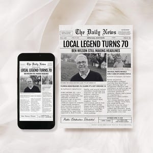 70. Geburtstag Zeitungseinladung, bearbeitbare Canva Vorlage (digitaler Download)