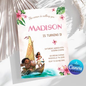 Editable Moana Birthday Invitation: Canva Template (Digital Download)